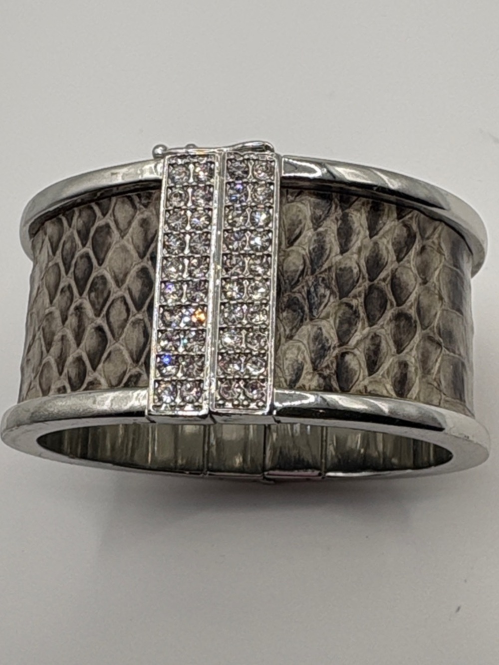 Vintage Ann Taylor Silver-Tone Snakeskin Cuff Bracelet with Crystal Accents